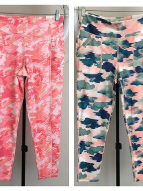 NWT Lot of 2 REEBOK Multi-Color Print Moisture Wick Stretch Leggings Pants
